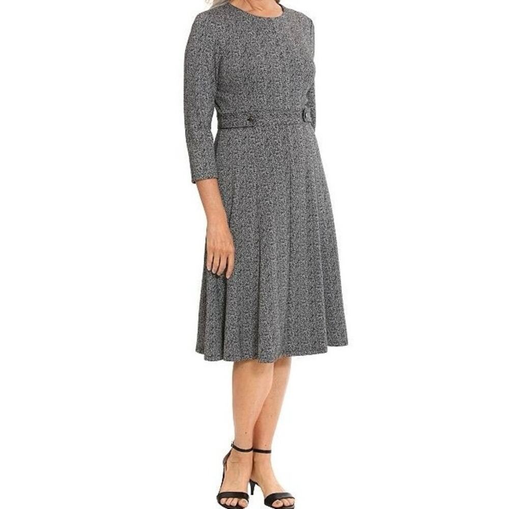 LONDON TIMES Jewel Neck 3/4-Sleeve Midi Dress Size 14W New with Tag T7077W